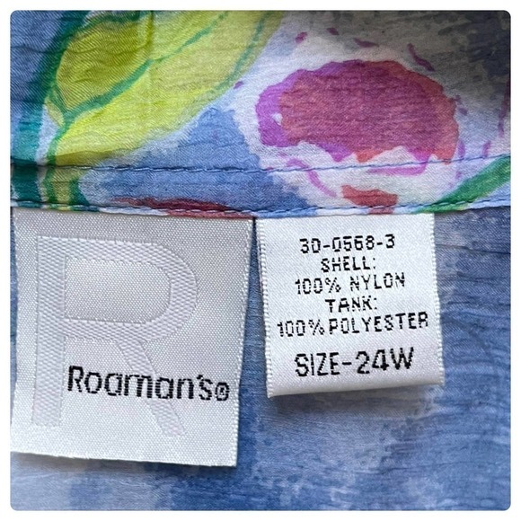 NWT Roaman’s Seaside Tropical Artsy Print Button Up Tank Blouse Plus Size 24W - Picture 13 of 14